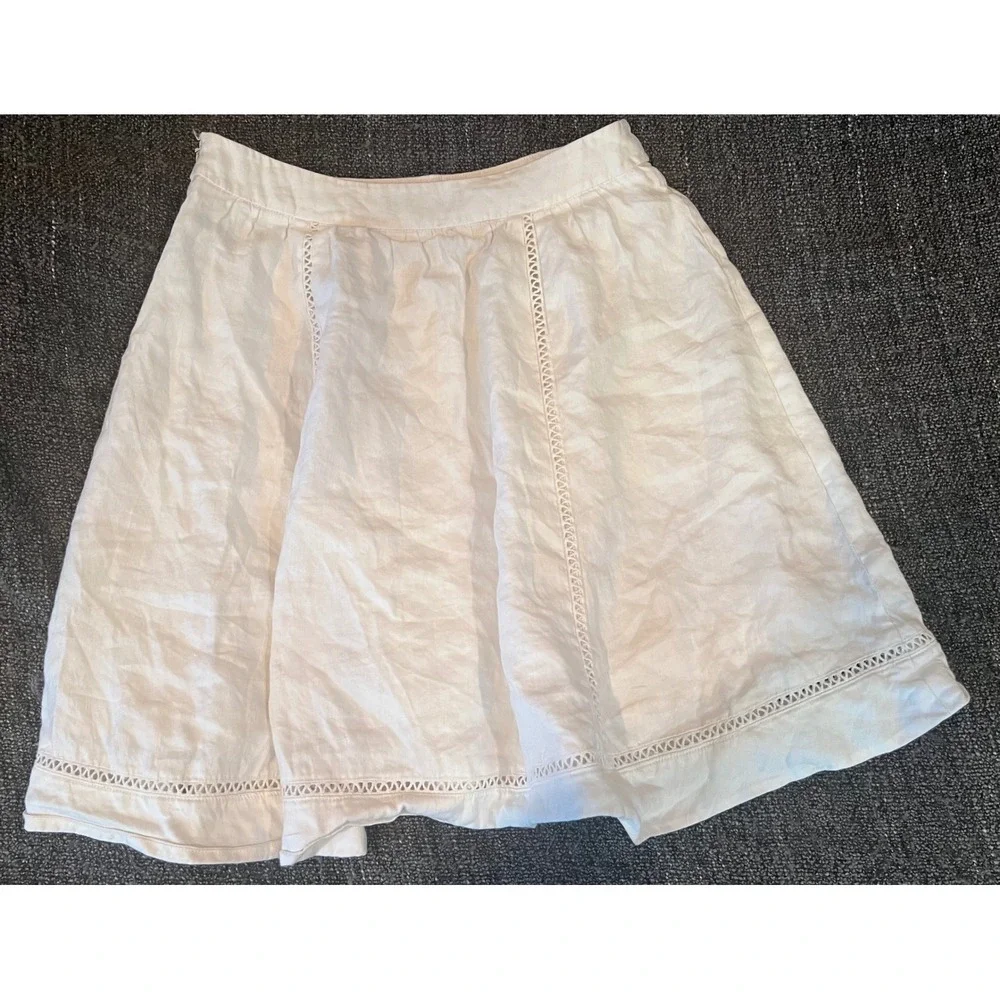 Ann Taylor Petite White Linen Blend Ladder Stitch A-Line Skirt Size 0P